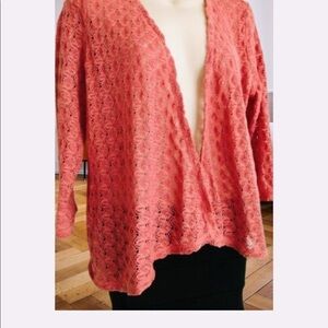 Liz Claiborne Crochet Open Front Rose Sweater